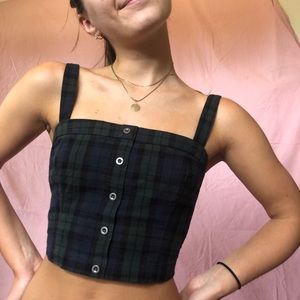 Plaid green and blue crop top